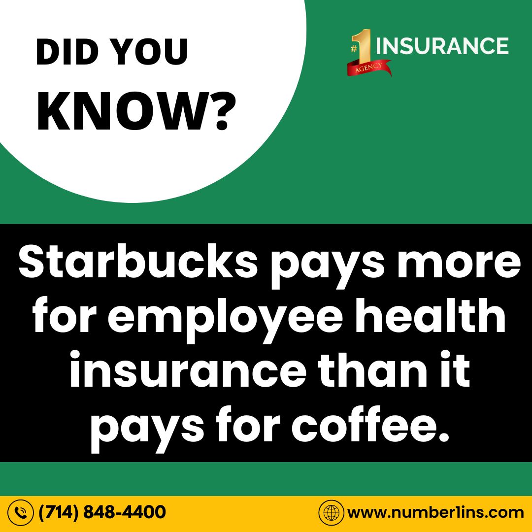 Number1Ins's tweet photo. Starbucks pays more for employee health insurance than it pays for coffee.

#Number1Insurance #DidYouKnow #InsurancePolicies #InsuranceFact #HuntingtonBeachCA #InsuranceMarket #California #CaliforniaInsurance #HuntingtonBeachInsurance https://t.co/R3j9PbpluJ
