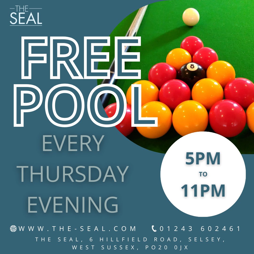 TheSealatSelsey's tweet image. Every Thursday evening you can enjoy free pool here at The Seal. Pop along this evening for a couple of a pints and a few games 🎱

🌐 the-seal.com
📞 01243 602461

#selsey #theseal #freepoolThursday