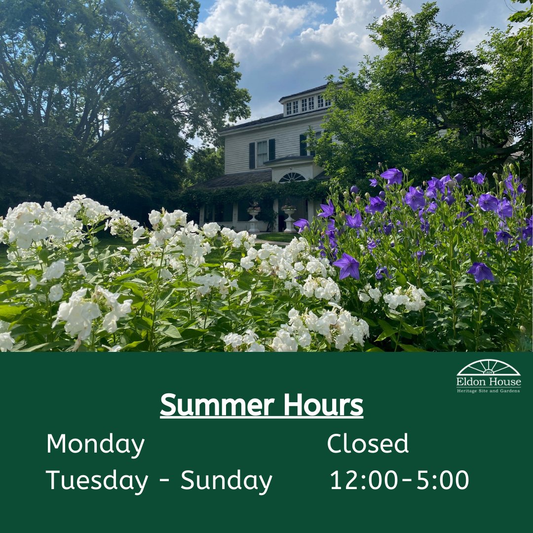 EldonHouse1834's tweet photo. Just a reminder of our hours of operation for the summer. If you're looking for a fun thing to do in London this summer, make sure to stop by and visit Eldon House!
#Museum #LdnOnt #Summertime #EldonHouse https://t.co/I1e53eTknF