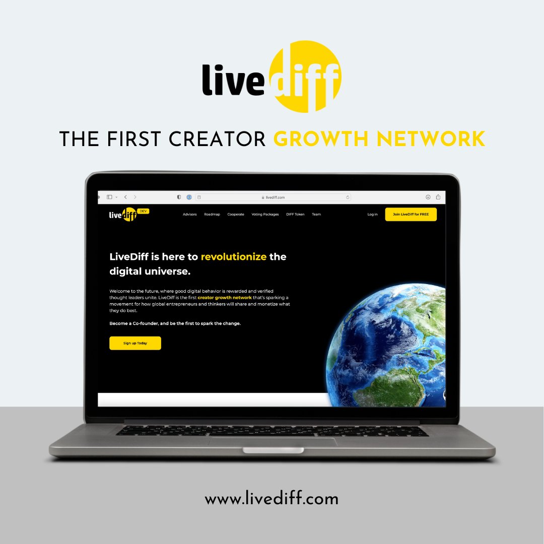 Revolutionize your digital presence with LiveDiff! Join the first creator growth network and start monetizing your creativity. 🌐🚀 Sign up today at livediff.com. 💛

#LiveDiff #CreatorNetwork #DigitalInnovation
