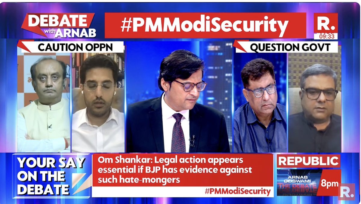republic's tweet image. #PMModiSecurity | &quot;The PM of Bharat is a unique and exclusive position. Stop trying to say that if you are born into a certain family, your security level should be the same as the Prime Minister...&quot;: Ishkaran Singh Bhandari (@ishkarnBHANDARI), Lawyer

The Debate on…