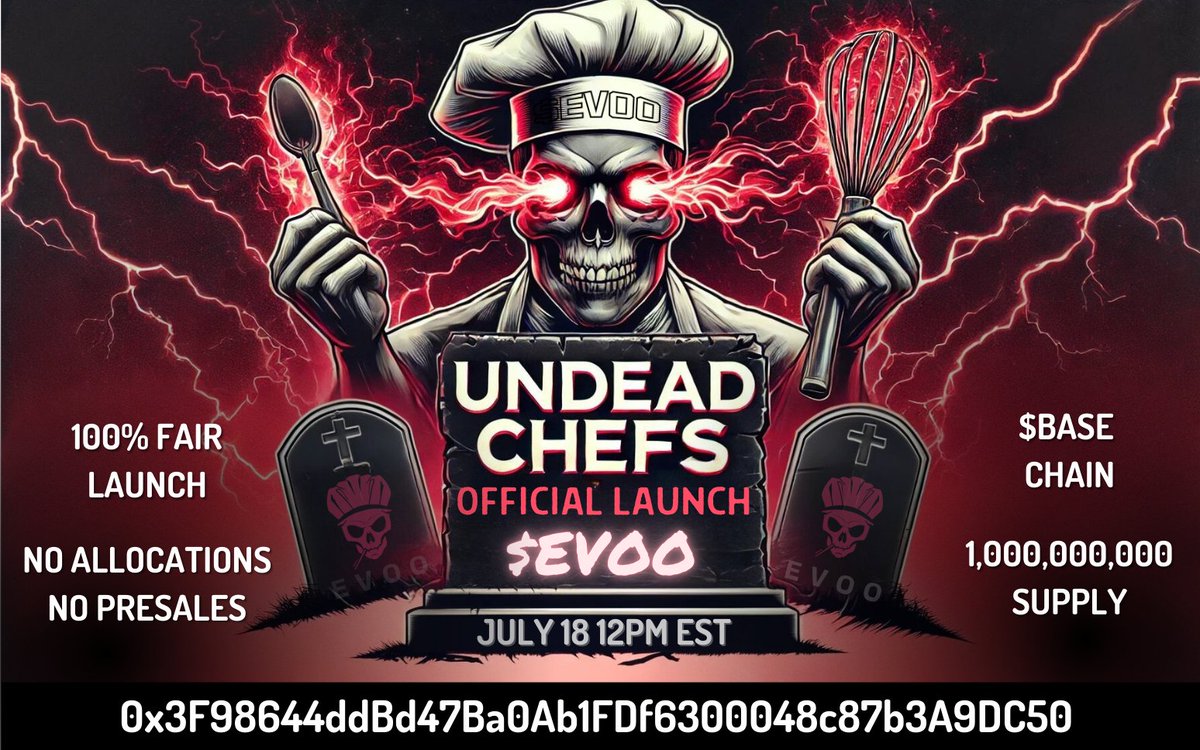 🎉And $EVOO is live!!🎉

Buy your tokens here:
app.uniswap.org/?chain=base

Token address is:
0x3F98644ddBd47Ba0Ab1FDf6300048c87b3A9DC50

Paste it into Uniswap and let's get buying! 

#UndeadChefs
$BASE