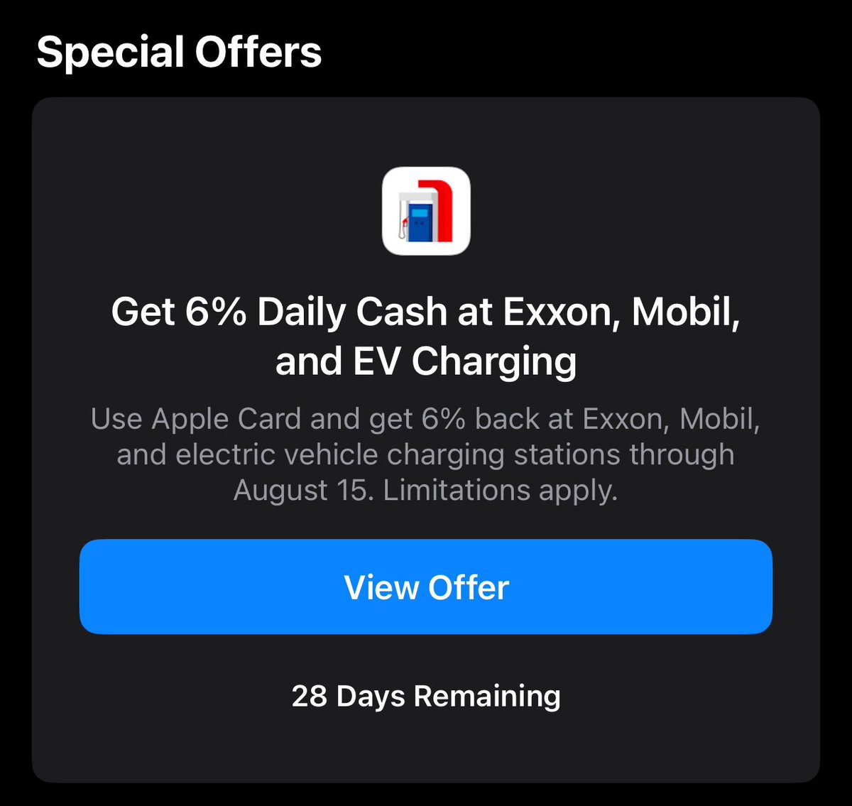 If you’re an Apple Card user, you can get 6% Daily Cash at EV charging stations until August 15th.