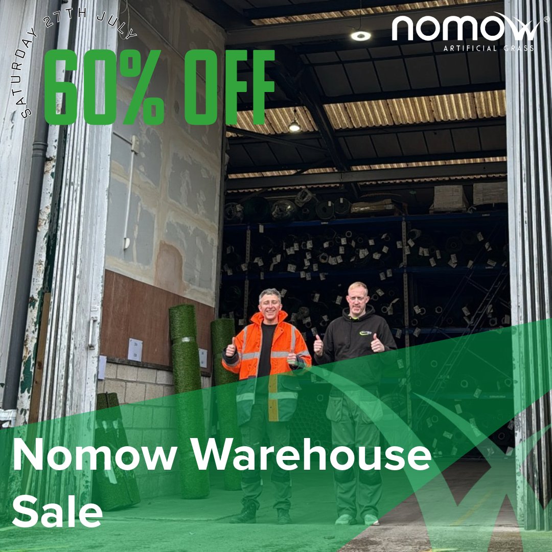 Get ready to transform your outdoor space with Nomow's biggest sale of 2024!

🌱 Event Details:
Date: 27/7/24
Location: Nomow's Doveholes Warehouse, SK17 8BJ
Sign Up: facebook.com/share/xv9mzY5p…

 #Nomow #ArtificialGrass #Gardening #Sale #Deals