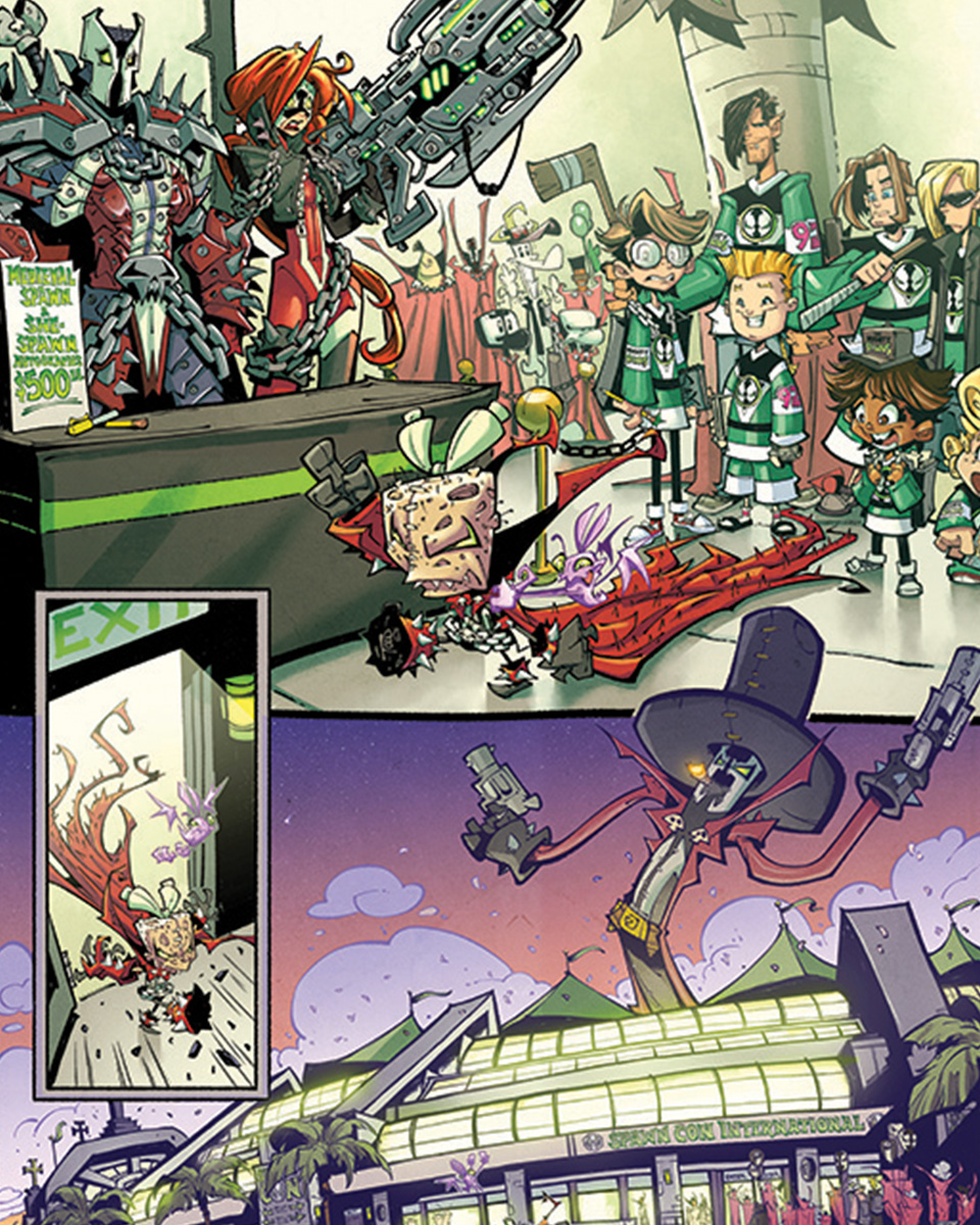 Todd_McFarlane's tweet photo. SPAWNY goes to COMIC-CON in SPAWN KILLS EVERY SPAWN #1
Take a look at this AWESOME sneak peek... out on 07/24!
Artist: @sketchcraft // Colorist: @rnugentcolors

TODD.

 #spawn #imagecomics #spawnkillseveryspawn #skes #comicart @McFarlaneComics @ImageComics https://t.co/dNISGbgkuQ