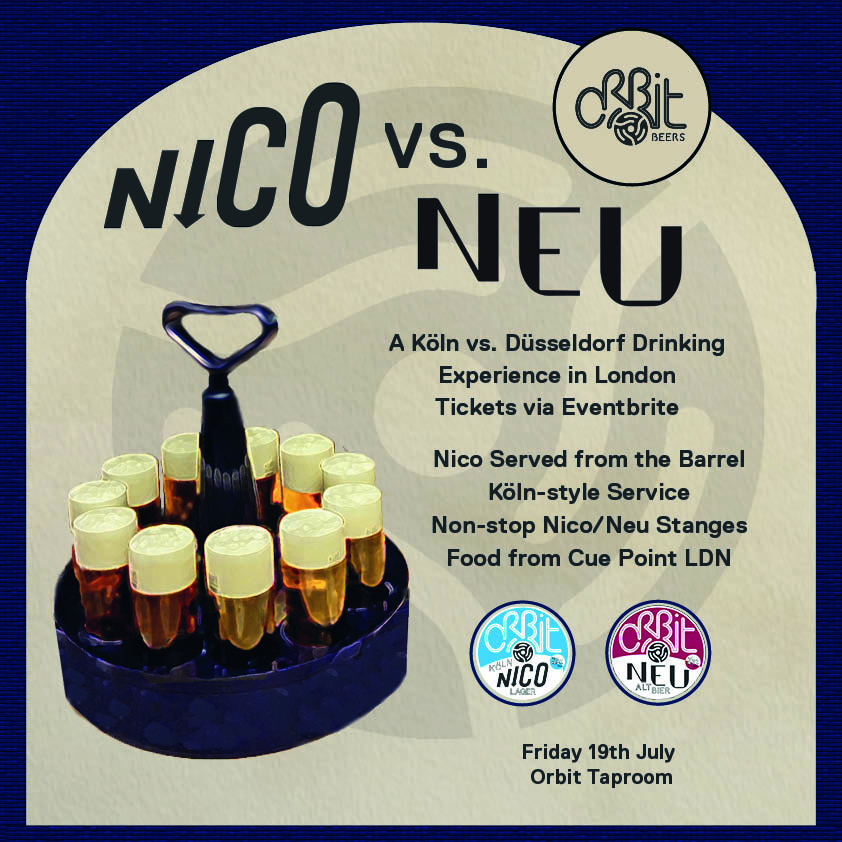 LondonBrewers's tweet photo. Join @OrbitBeers to celebrate a decade of brewing excellence with Nico Night: Nico Kölsch or Neu Altbier stanges + @CuePointLDN food 🎉🍻
📅 Date: Friday, 19th July
📍 Location: Orbit Beers Taproom (SE17 3HD)
🎟️ Tickets: https://t.co/XjNDARKz6D
#LondonBrewersAlliance #OrbitBeers https://t.co/t4Wej1KVGp