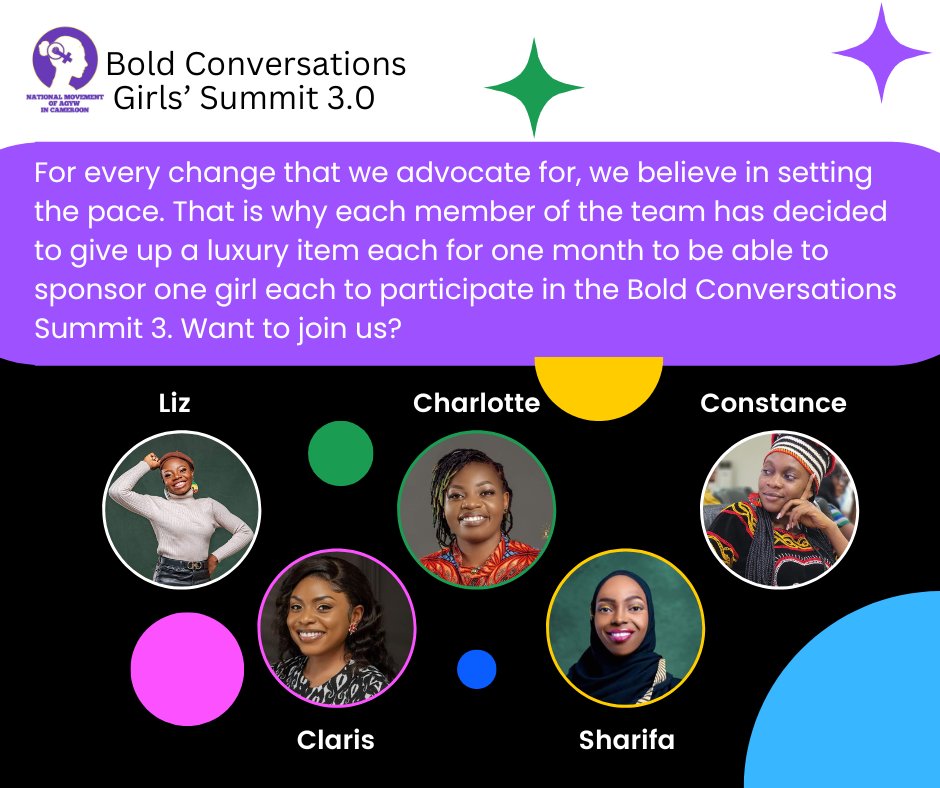 AGYW_Coalition's tweet photo. Enthused  to announce our Team members will be sponsoring a Girl each to attend the Girls' Summit. Thank you for Leading by example champs!

If you'd like to sponsor a Girl from ur community for the Girl's Summit in Bamenda, please send an email to info@nmagyw-cameroon.org https://t.co/kmG97ii6Xr