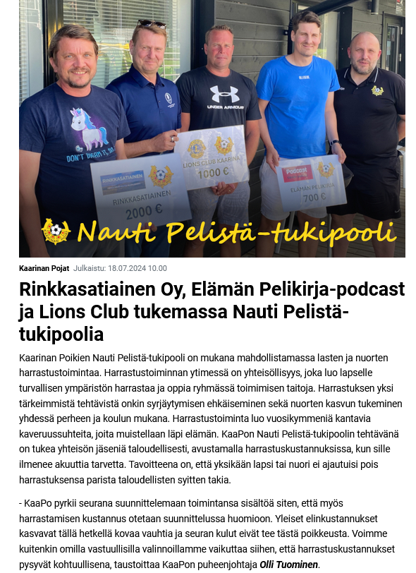 Hyvän mielen juttuja. Elämän Pelikirja rohkaisee kaikkia tukemaan paikallisia seurojaan omien resurssiensa puitteissa. Taloudellisen tuen ohella myös kaikki muu apu on ohuilla resursseilla operoiville seuroille varmasti erittäin tervetullutta. #junioriurheilu #hyväntekeväisyys