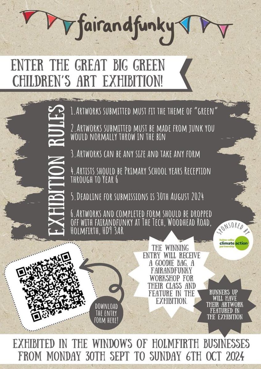 Do you know a creative young person who needs a project this Summer? Look no further than the fairandfunky children’s art competition 🖼️

Open to reception through to Year 6 children on the theme of GREEN  💚♻️🐢🌿🌵🐊 🧩🍏

Full competition info and here: fairandfunky.com/schools-art-co…