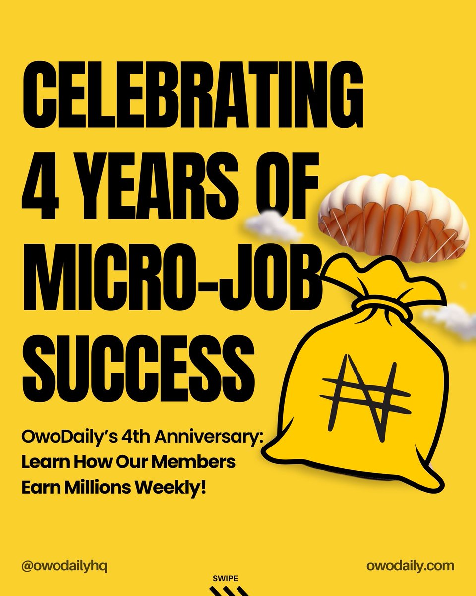 OwoDaily just turned 4!

With 33,000+ members and millions paid out, let me show you how to become a top earner and explore our latest features. 

First, make sure you 
👉 Follow @owodailyHQ 
👍 Like &amp; RT this post 
👥 Tag friends, and recommend your favorite.

Now keep reading.