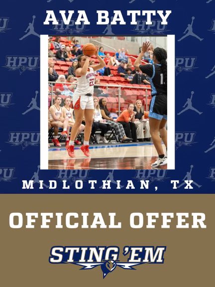 batty_ava's tweet photo. I'm blessed to receive an official offer from Howard Payne University! Thank you @PresleyFisk @CoachBJ_HPU and all the @HPUWBasketball coaching staff for believing in me and for this opportunity! 

@MHHSGirlsBB @RobertHuntJ23 @autumnsjs90 @jocelyynn23 @Trainingwithco1 https://t.co/gTdxhdLPVw