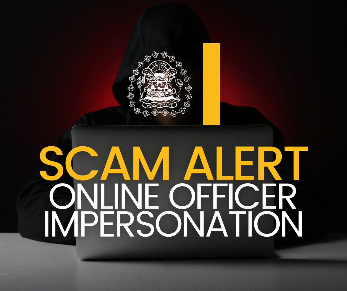 CalgaryPolice's tweet photo. ⚠ SCAM ALERT ⚠

We were recently made aware of an online scam where a victim interacted with someone impersonating a CPS officer.

The victim was approached online by an unknown individual who claimed to be an officer, used a photo of a CPS member & subsequently requested money from the victim.

❌ CPS officers will never ask citizens for money. ❌

❗ We are reminding Calgarians encountering suspicious messages or scams to ignore texts from strangers, block suspicious numbers & never send money or share personal information such as credit card numbers, bank account numbers, dates of birth, or social insurance numbers with unknown individuals.

Calgarians unsure of the validity of a police officer can ask to see visible identification with a photograph & call the non-emergency number at 📞 403-266-1234 to confirm an officer’s identity.