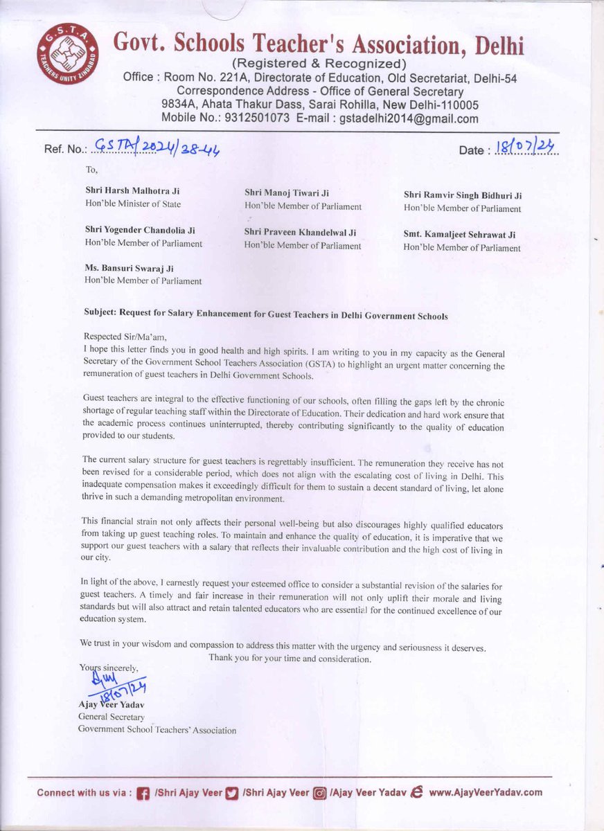 Thousands of #GuestTeachers in Delhi govt schools work on daily wages. Inflation is skyrocketing in last 7 years but salary of #GuestTeachers has not been increased by even 1 Rs in 7 years. 

Thanks to <a href="/AjayVeerYadav_/">Ajay Veer Yadav</a>  ji for his efforts to increase salary of #GuestTeachers