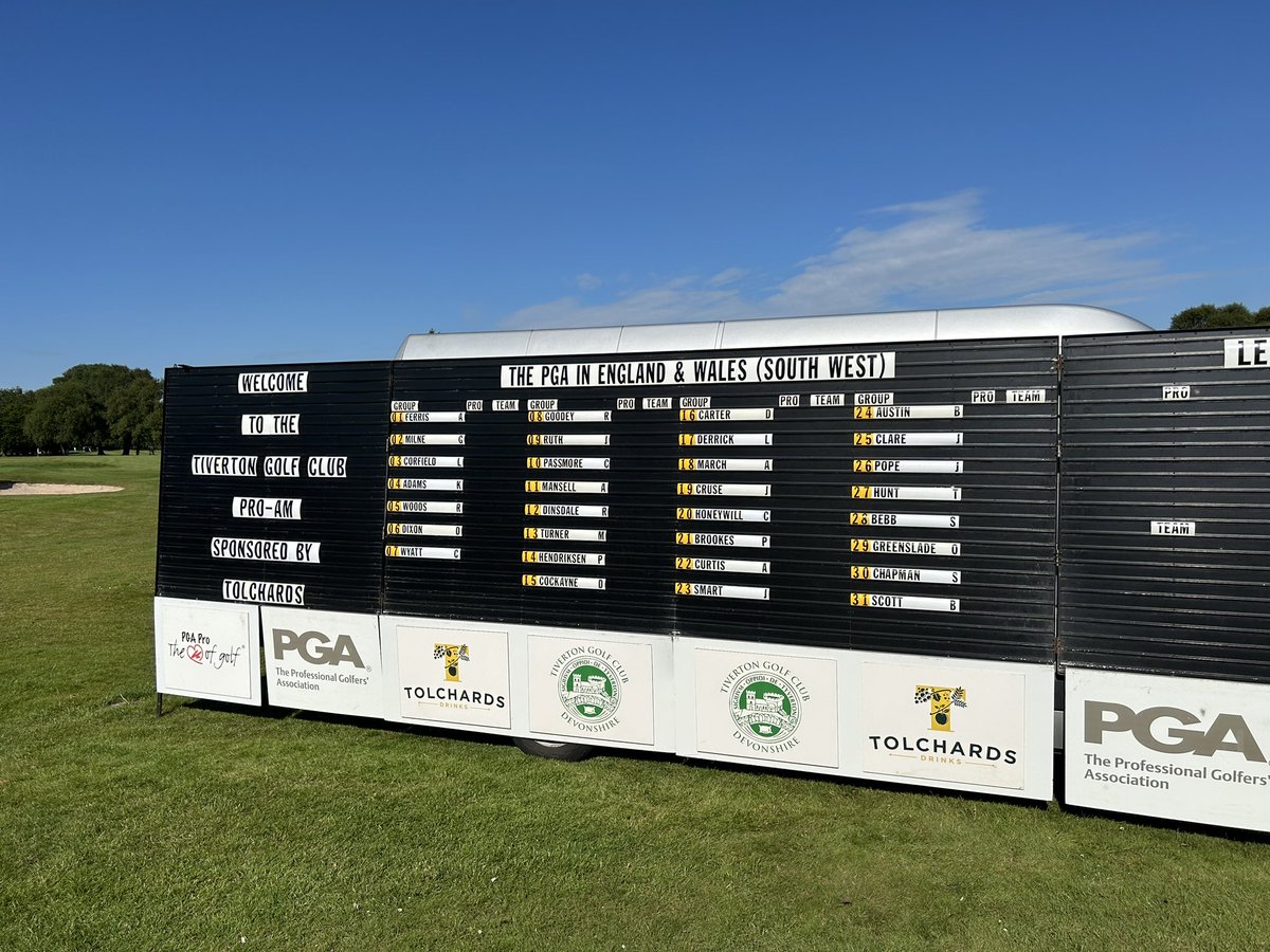 All set ready <a href="/TivertonGC/">Tiverton Golf Club</a> for the 2024 <a href="/PGASWest/">PGASWest</a> Pro-Am sponsored by <a href="/tolchards/">Tolchards</a> raising vital funds for <a href="/CHSW/">Children's HospiceSW</a> 
 
#TeamTiv #CharityProAm