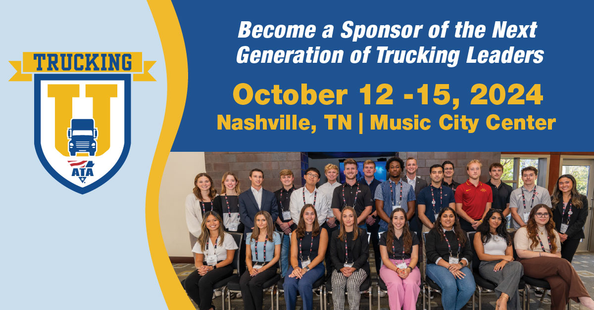 TRUCKINGdotORG's tweet image. Eager to shape the future of trucking? Sponsoring Trucking U at #ATAmce24 connects you with top business school students nationwide. Support their learning journey in this industry and get a sneak peek at potential future leaders! Confirm by August 12 🚚🎓 bit.ly/32Ehk8k
