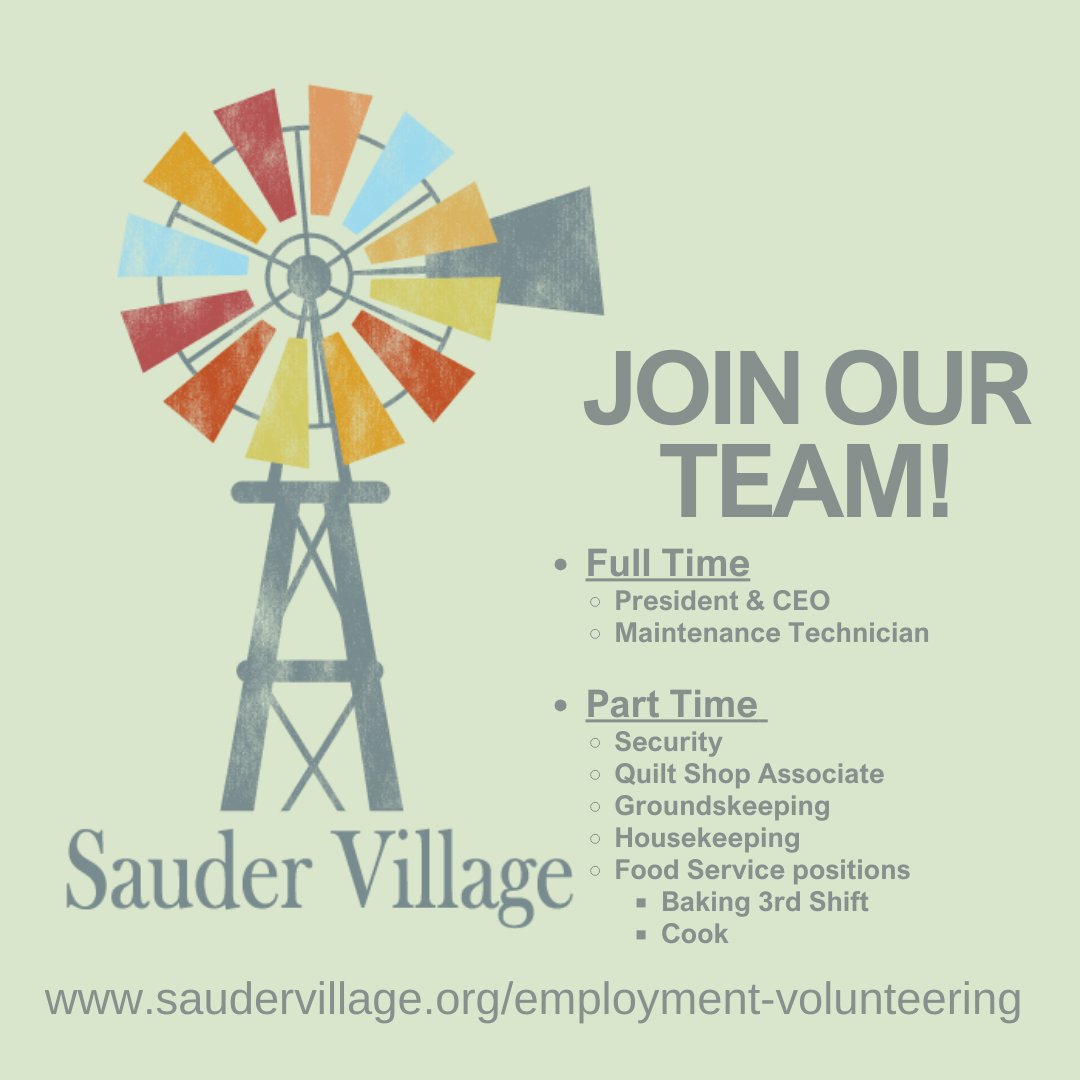 We're hiring! Apply today at saudervillage.org/employment-vol…