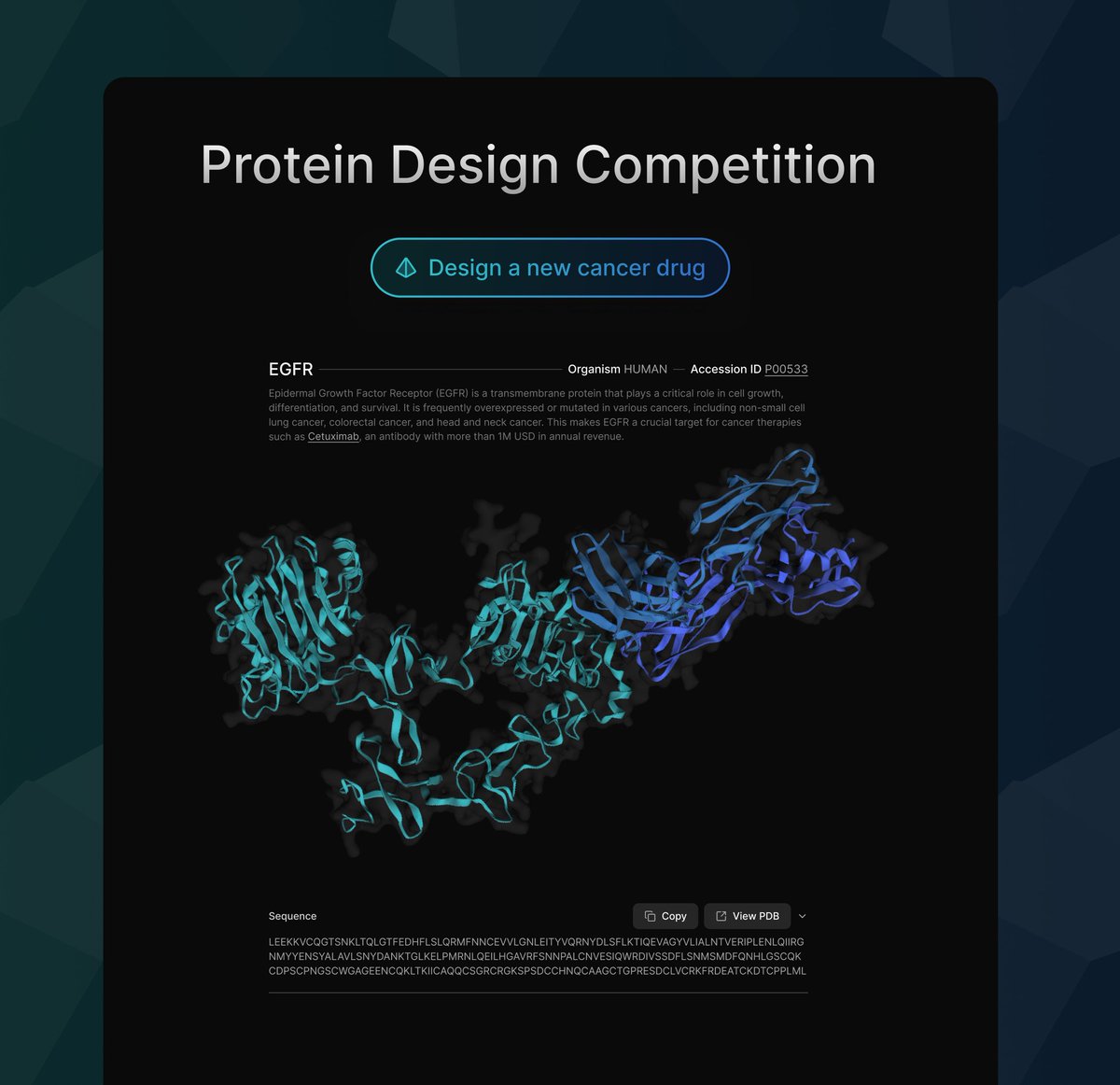 julian_englert's tweet image. Crowdsourcing better cancer drugs!

At @adaptyvbio, we want to allow anyone to become a protein designer.

Test your skills and design a binder to EGFR to make an improved cancer drug. The best designs will be tested experimentally in our automated wet lab and all results will be…