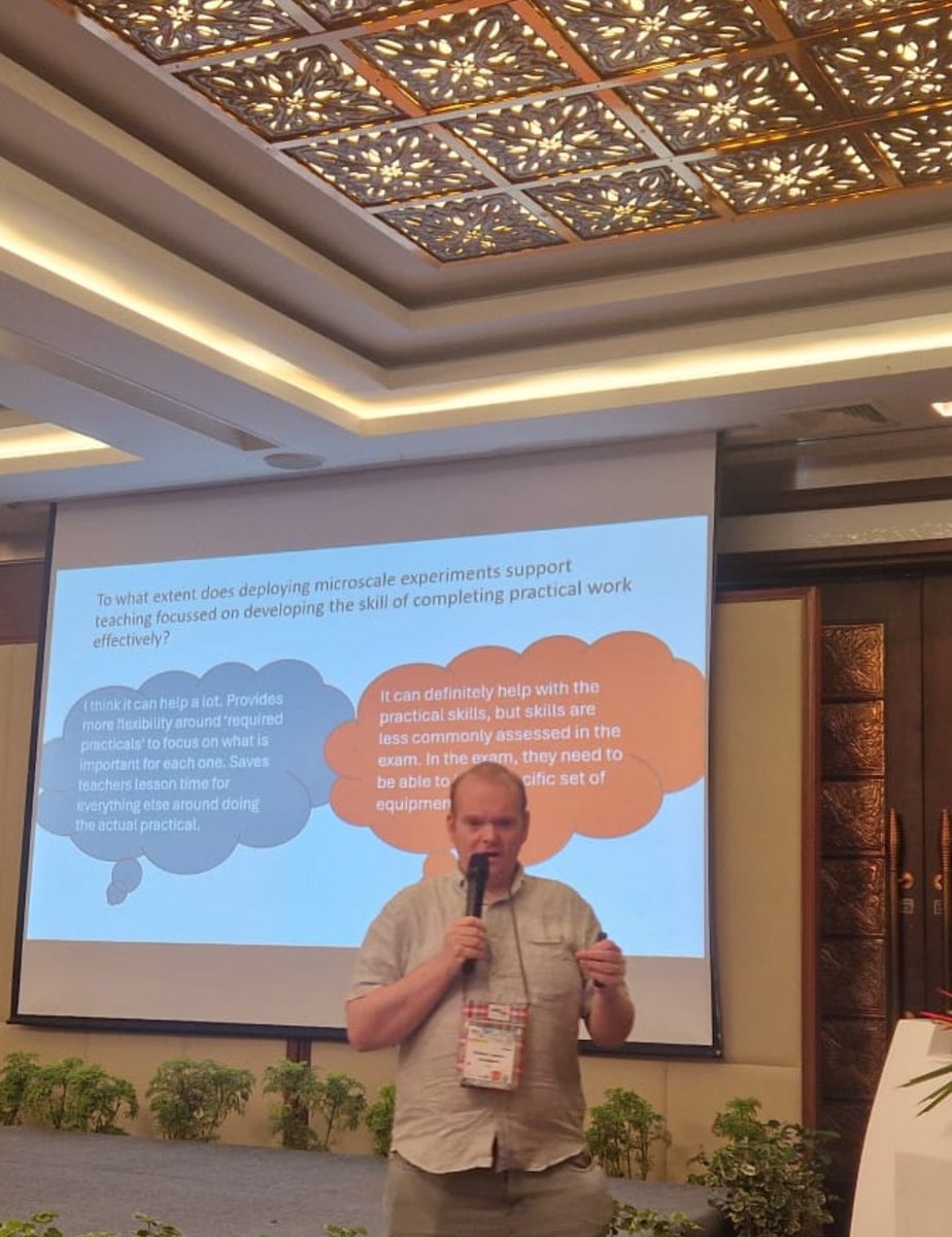 stmaryssecsci's tweet photo. The great to present our research on Microscale with ECTs at the international conference in chemistry education. An honour to work with @UncleBo80053383  and colleagues from @CLEAPSS . Using microscale for sustainability while also improving practical skills. Amazing! https://t.co/yFpx6a2agh