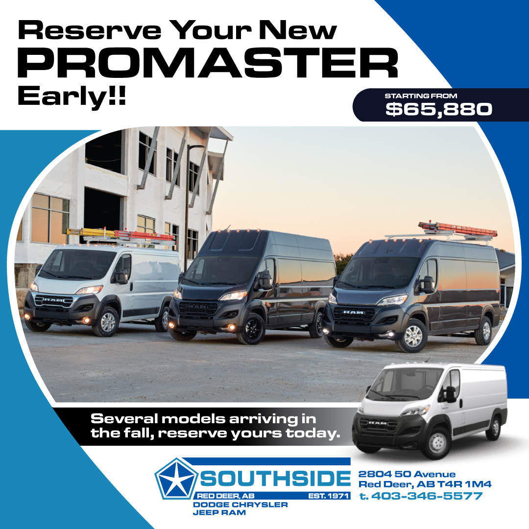 SouthsideDodge's tweet image. Check us out online at 

southsidedodge.ca 

or give us a call to ask about our selection of 2025 RAM ProMaster vans - arriving this fall! 

We deliver all across Western Canada

#RamProMaster #commercialvan #cargovan #centralalberta #alberta #westerncanada