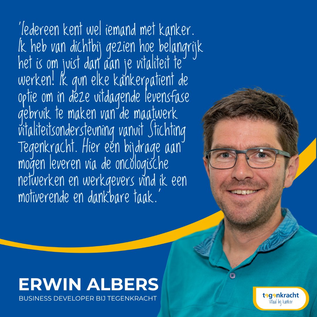 Wij stellen graag Erwin Albers aan jullie voor. Hij gaat bij stichting Tegenkracht als Business Developer aan de slag en ons helpen bij het versterken van onze samenwerking met oncologische netwerken én werkgevers.

Meer weten over Erwin? Klik hier: tegenkracht.nl/erwin-albers-k…