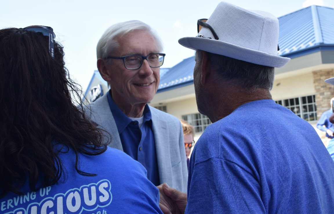 GovEvers's tweet photo. Excited to be in Sauk today to celebrate 4️⃣0️⃣ years of @culvers and to proclaim today, July 18, 2024, officially as Culver's Day in Wisconsin!

Here's to 40 years and to fresh frozen custard, signature ButterBurgers, and deliciousness for many more years to come! 🍦 https://t.co/uMN3OSVOHR