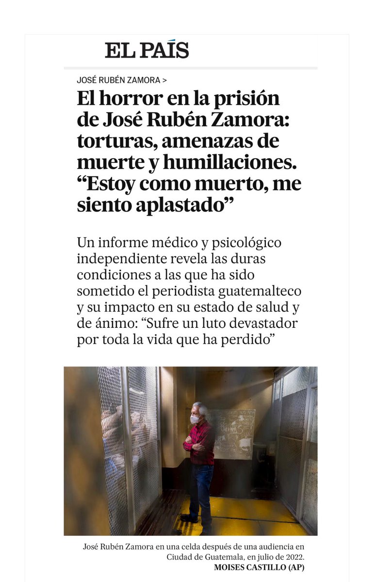 &gt;&gt; El horror en la prisión de #JoseRubénZamora: torturas, amenazas de muerte y humillaciones. elpais.com/america/2024-0… Por <a href="/C_SMaldonado/">Carlos Salinas Maldonado</a> (vía <a href="/el_pais/">EL PAÍS</a>) #ZamoraLibre