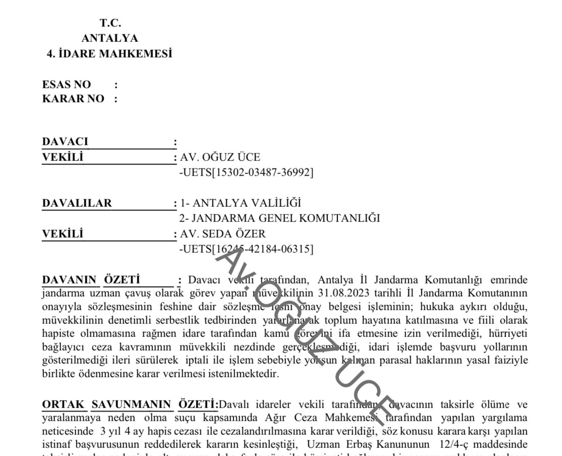 avoguzuce's tweet photo. Anayasa Mahkemesince iptal ettirdiğimiz madde doğrultusunda, trafik kazası nedeniyle 3 yıl 4 ay hapis cezasına bağlı olarak sözleşmesi feshedilen müvekkil #UzmanÇavuş hakkında açtığımız davada sözleşme fesih işlemi iptal edilmiştir. 

Bu karar tüm benzer dosyalara emsal olacaktır. 

Camiaya hayırlı olsun.  ⚖️
