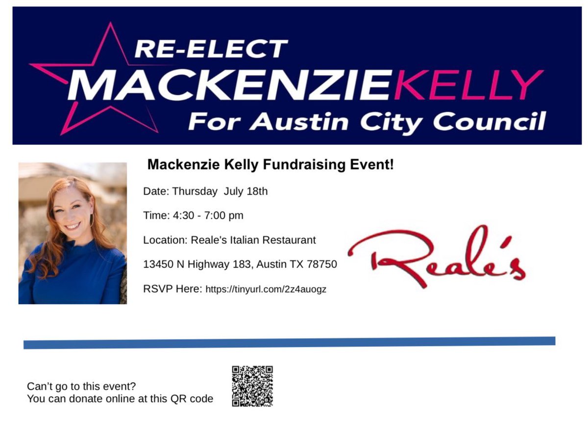 saveaustintx's tweet image. Come join us this evening to support D6 council member Mackenzie Kelly in her re election campaign with drinks, good food and conversation this evening