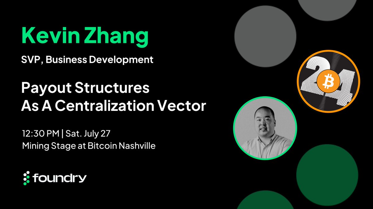 FoundryServices's tweet photo. As you’re packing your @TheBitcoinConf agenda with must-see events, be sure to include the Payout Structures panel featuring Foundry SVP of Business Development @SinoCrypto. He’ll join @mor_pav of @braiins, @_rrybarczyk of @Hut8Corp, and @MartyBent of @TFTC21 + @Ten31vc for a live discussion. #Bitcoin community, see you there!
