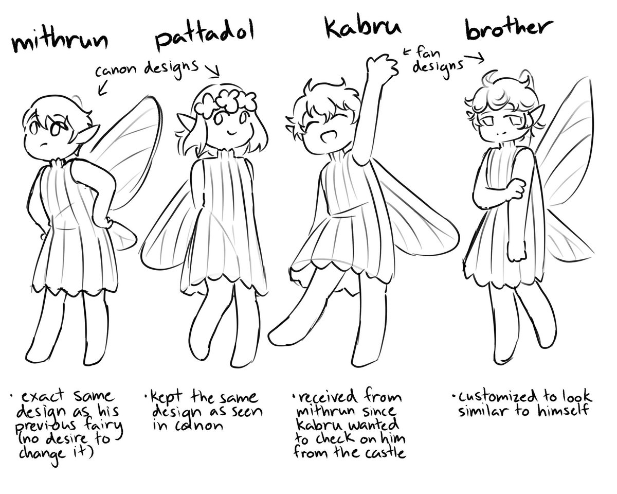 canofcians's tweet photo. some extras about the fairies in my fangame

(they might not need to eat and just absorb mana or something, but i thought it'd be funny)

#dungeonmeshi #kabru #laios #mithrun https://t.co/RbxkBJ50KY