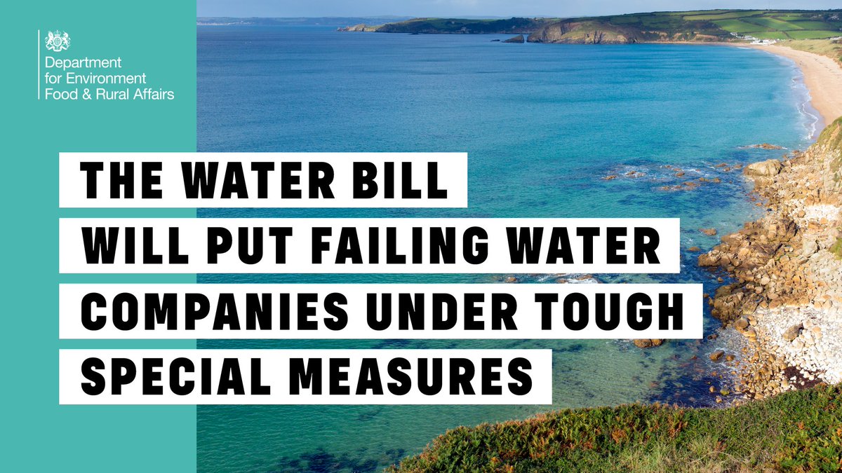 The Water (Special Measures) Bill announced in the #KingsSpeech will put water companies under tough special measures and begin the work of cleaning up our rivers, lakes and seas. 
 
We will: 

🧵 1/4
