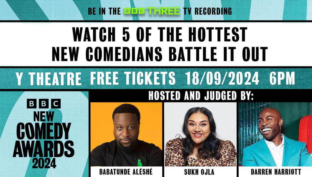 TheYTheatre's tweet photo. We're so excited to be hosting the Midlands Regional Final of the #BBCNewComedyAwards 2024 this September! 

Back for its 29th year, this televised event will be hosted Darren Harriott with head Judge @BabatundeComedy (Googlebox) and local judge @sukhojla (GameFace) https://t.co/J0f9rzxqlD