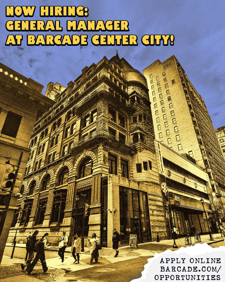 Barcade is hiring! We're currently looking for a General Manager to join our team in Center City. Apply online at: Barcade.com/Opportunities. #Barcade #CenterCity #Philly #Philadelphia