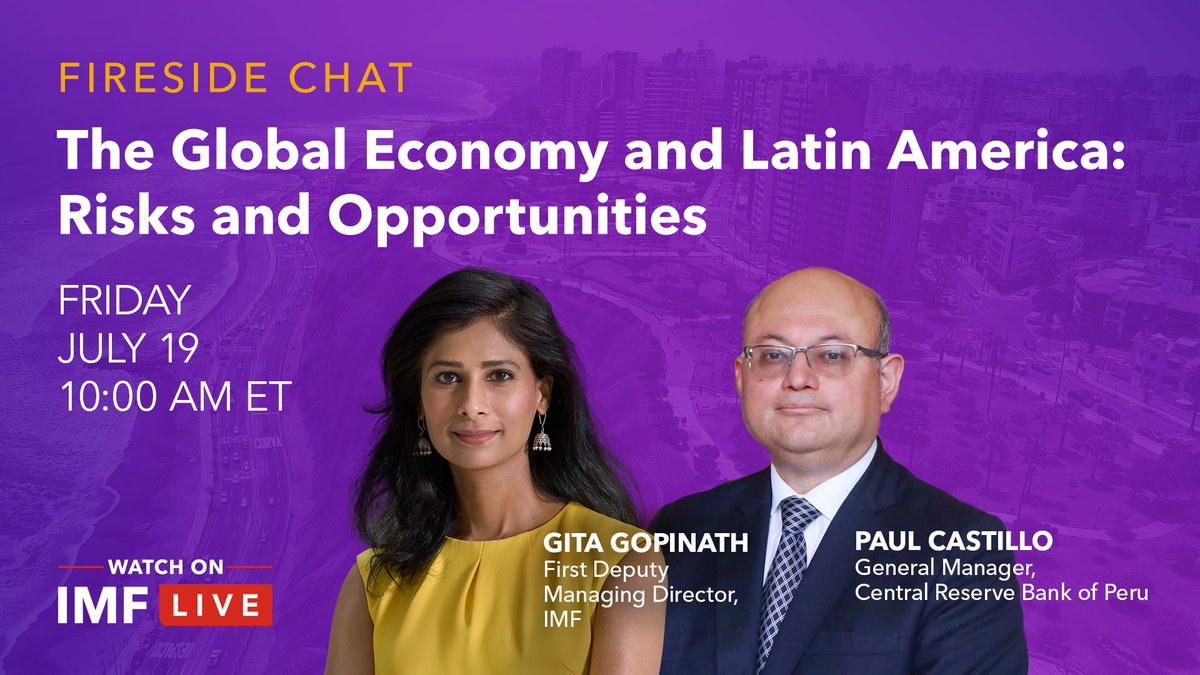 GitaGopinath's tweet photo. It’s great to be in Cusco for the @bcrpoficial Central Bank of Peru's Annual Conference. Looking forward to my conversation tomorrow with Paul Castillo on the global and Latin American outlook. Watch the discussion here :https://t.co/W1tadawZR7 https://t.co/39vSH3UeBc