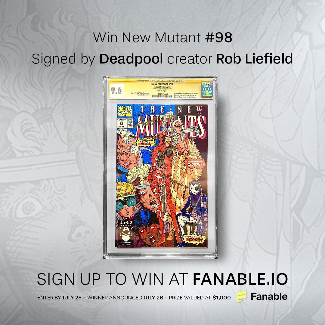 Who’s up for a giveaway featuring Deadpool’s first appearance comic SIGNED by creator Rob Liefeld? 🙋‍♂️

Just do these 3 things and you’ll be entered to win: 

1️⃣ Go to Fanable.io and sign up to receive email alerts
2️⃣ Like and retweet this post
3️⃣ Follow <a href="/FanableApp/">Fanable</a>