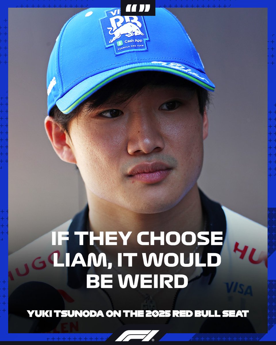 F1's tweet image. Yuki Tsunoda was not impressed by rumours of RB reserve driver Liam Lawson being promoted to Red Bull before him 👀

#F1