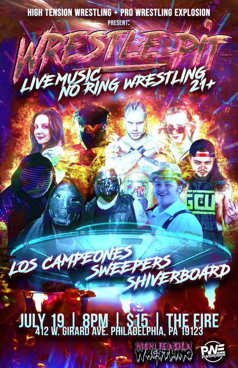 PWEshows's tweet photo. Tomorrow night at The Fire in Philly. 7:30pm. 

Last day for discount tickets: https://t.co/TqvK17KPvi

Wrestlers:

Mike Skyros
DanjerHawk
Techno 
Philly Mike
Riley Crowe
Ultimo Ant
138
Journey Bourke
Masty
Juni
Sly Stetson

Bands: 

Shiverboard, Sweepers, Los Campeones. https://t.co/Xv2GMA7Z5y