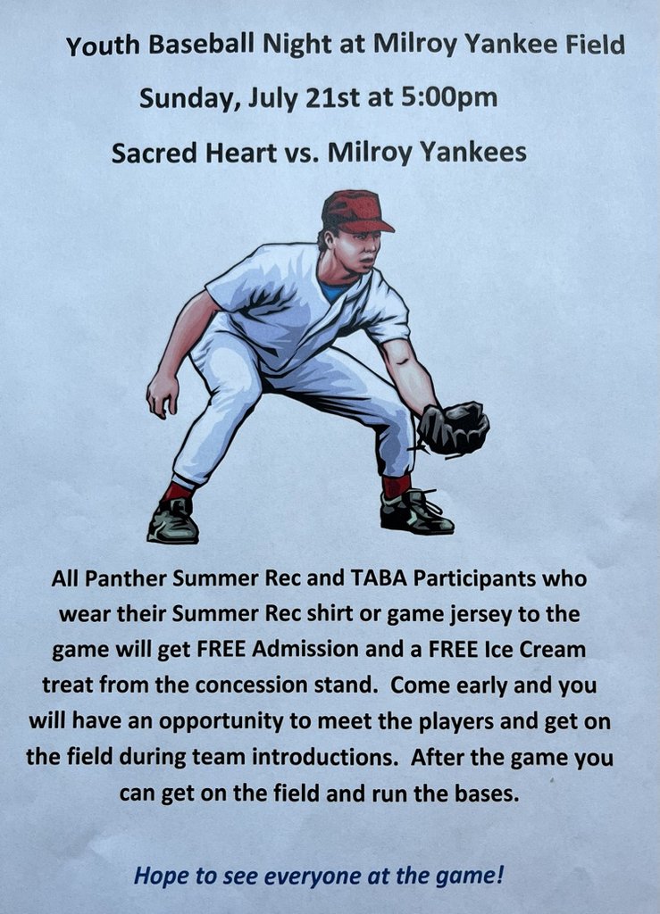 TMBPanthers's tweet photo. Youth Baseball Night at Milroy Yankee Field Sunday, July 21st https://t.co/AfKbOjHy3r