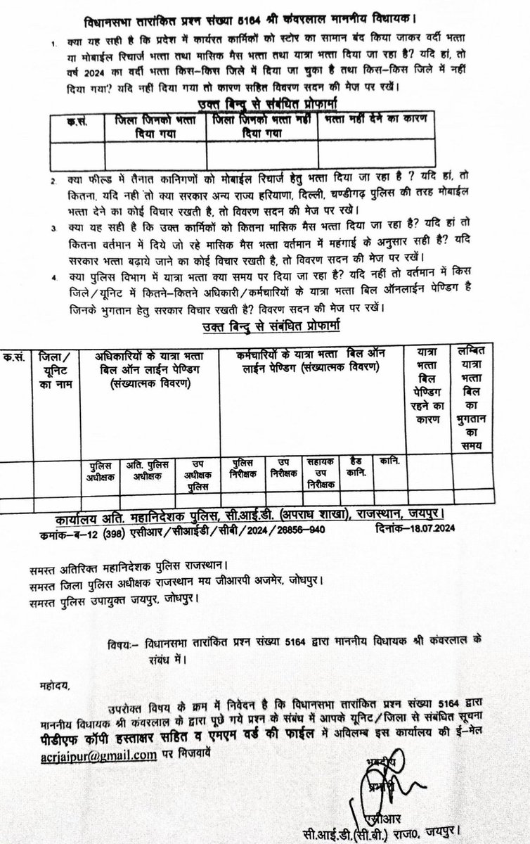 #पुलिस_डिमांड विवरण सदन की मेज पर रखें और उम्मीद करते है मेस भत्ता 5000₹ मासिक, वर्दी भत्ता 10 हजार ₹ व 
मोबाइल भत्ता भी पुलिस कर्मियो को सरकार जल्द करेगी। 
<a href="/BhajanlalBjp/">Bhajanlal Sharma</a> <a href="/RajCMO/">CMO Rajasthan</a> <a href="/RajGovOfficial/">Government of Rajasthan</a> <a href="/PoliceRajasthan/">Rajasthan Police</a> <a href="/1stIndiaNews/">First India News</a> <a href="/zeerajasthan_/">ZEE Rajasthan</a> <a href="/DainikBhaskar/">Dainik Bhaskar</a>