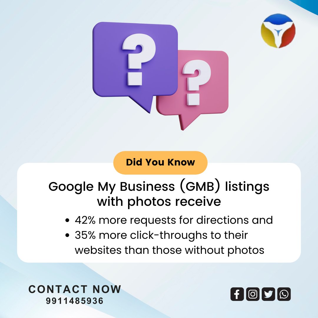 TechThriving's tweet photo. Google My Business (GMB) listings with photos receive 42% more requests for directions and 35% more click on their websites than those without photos 
#localseo #digitalbranding #digitalmarketingtrends #seoaudit #instagramgrowth #mybusiness #linkbuilding #HardikPandya #Stree2 https://t.co/khTDMUPQze