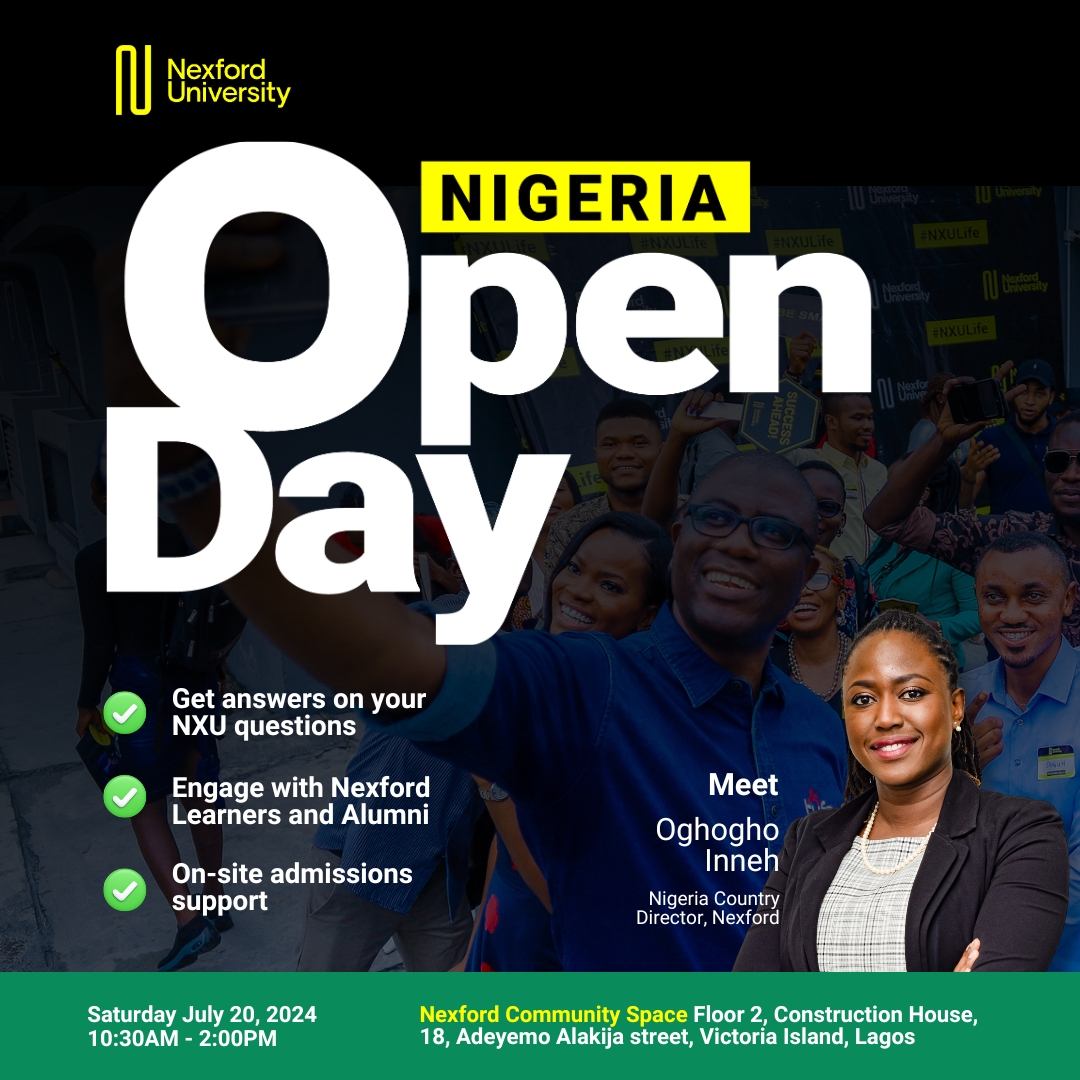 cojmaurice's tweet photo. Have you got questions about Nexford? 

Have them answered by our Nigeria team, learners and alumni at our upcoming Open Day in Lagos on July 20!

Click on the link below to register. 
https://t.co/8eGJOTL5dA https://t.co/y02wVKeqnL