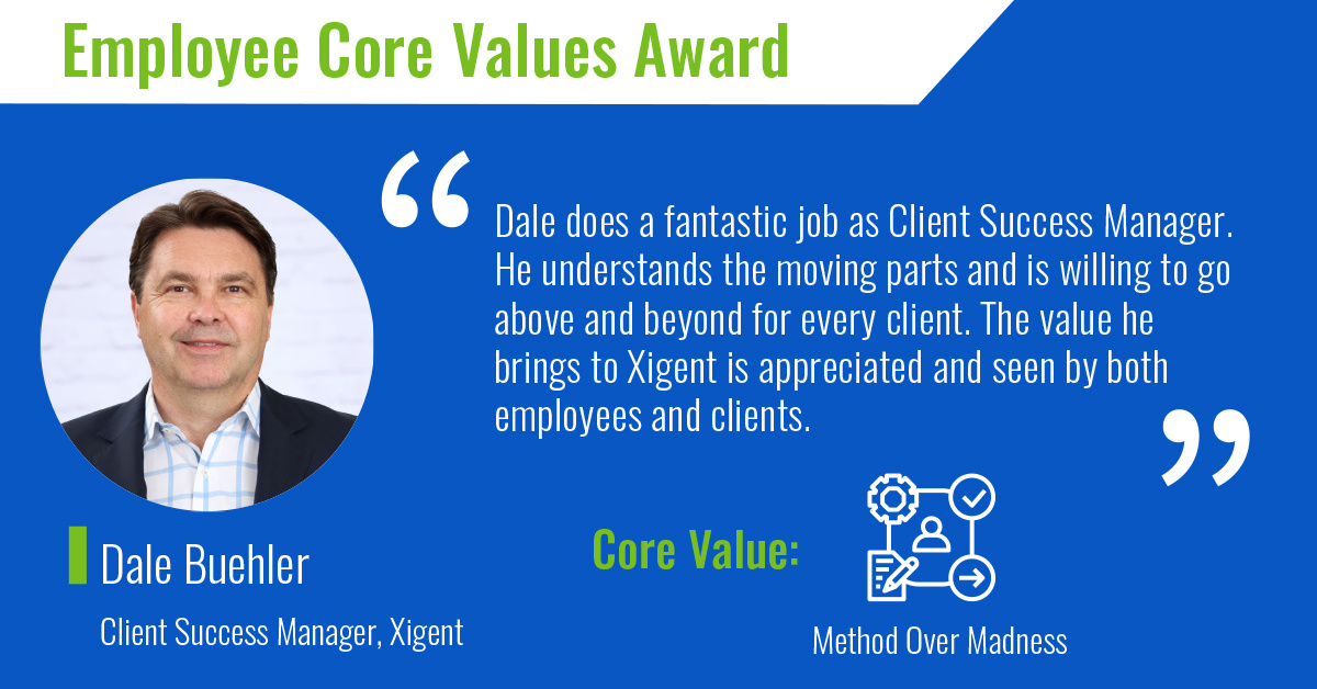 xigentsolutions's tweet image. Xigent's Core Values Award for this month goes to Dale Buehler! 🏆

Dale displayed "Method Over Madness" by operating freely within a culture of discipline.

🔗 For all our Core Values, click here: bit.ly/3LvzbB2
#CoreValues #MethodOverMadness