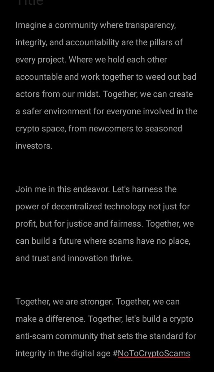 NairaXchangeHub's tweet photo. Together, we are stronger. Together, we can make a difference. Together, let's build a crypto anti-scam community that sets the standard for integrity in the digital age #NoToCryptoScams
Let's put an end to crypto project using and scamming us ❌ https://t.co/neZwEKDwRo