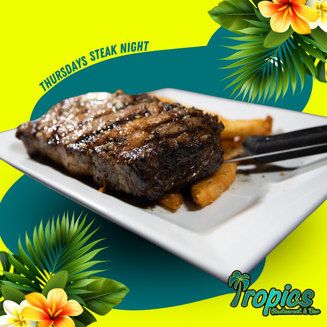 Start your weekend early with Tropic's Thursday Steak Special - because nothing says 'almost Friday' like a perfectly grilled steak! 🔥🍴 #ThursdayTreat #SteakSizzle