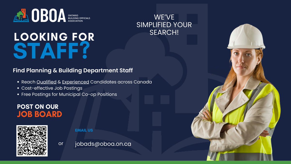 Struggling to recruit qualified #planning and #building department staff for your municipality? The OBOA #JobBoard is where skilled professionals across Canada find their next career move. Discover top talent today - post on our job board and find your ideal candidates!