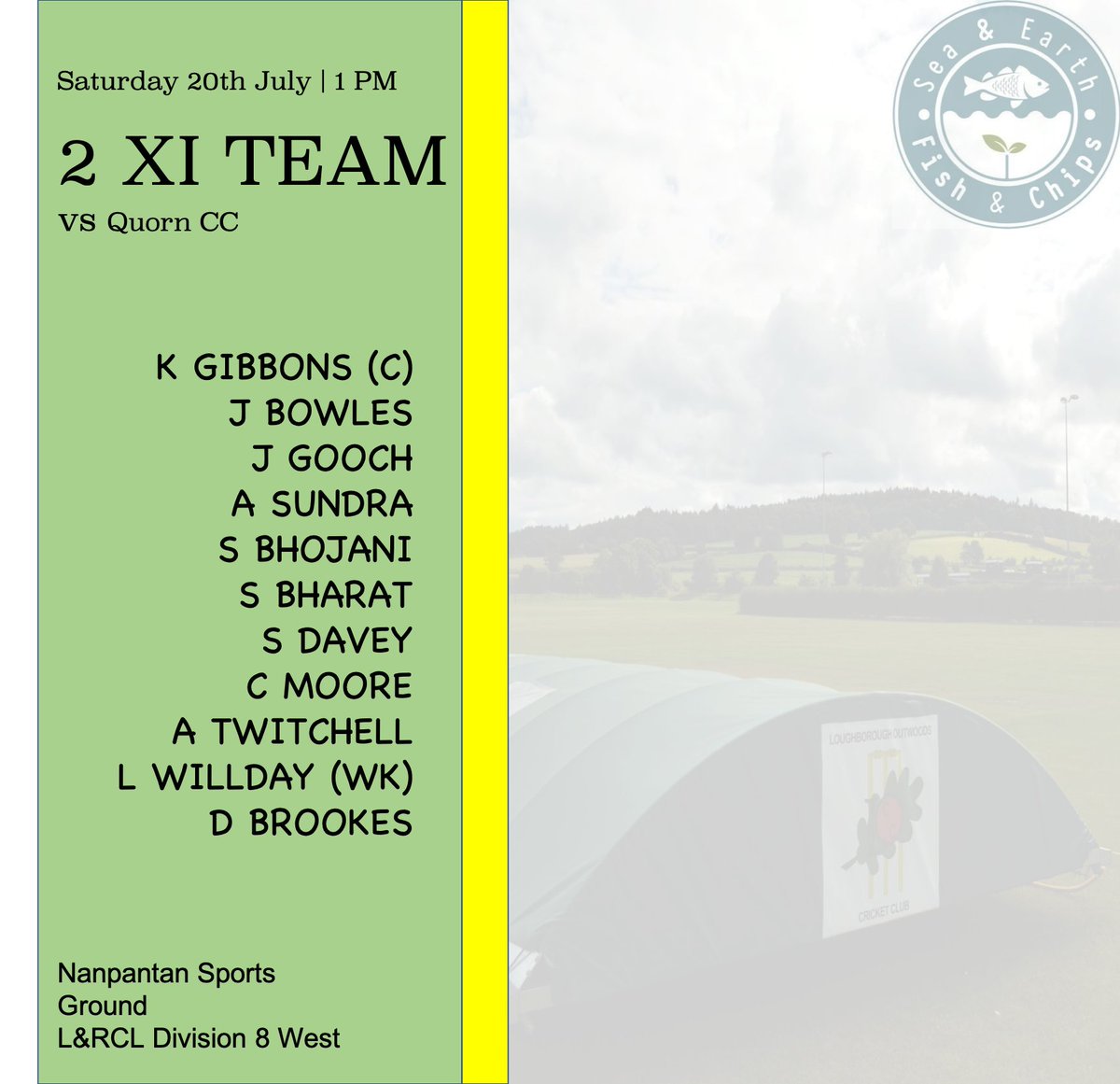The teams for this weekends fixtures!

Come on Outwoods!

#loveoutwoods #cricket