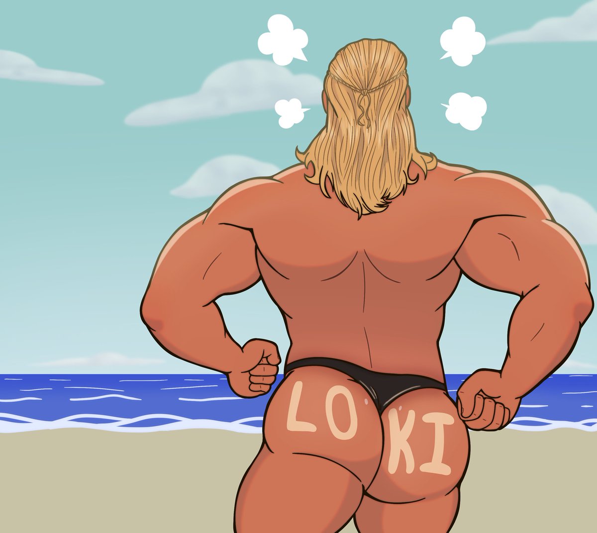 ArtTvfish's tweet photo. A relaxing day at the beach isn't so relaxing when you have a god of mischief hanging around. https://t.co/QBVsj7x8RI