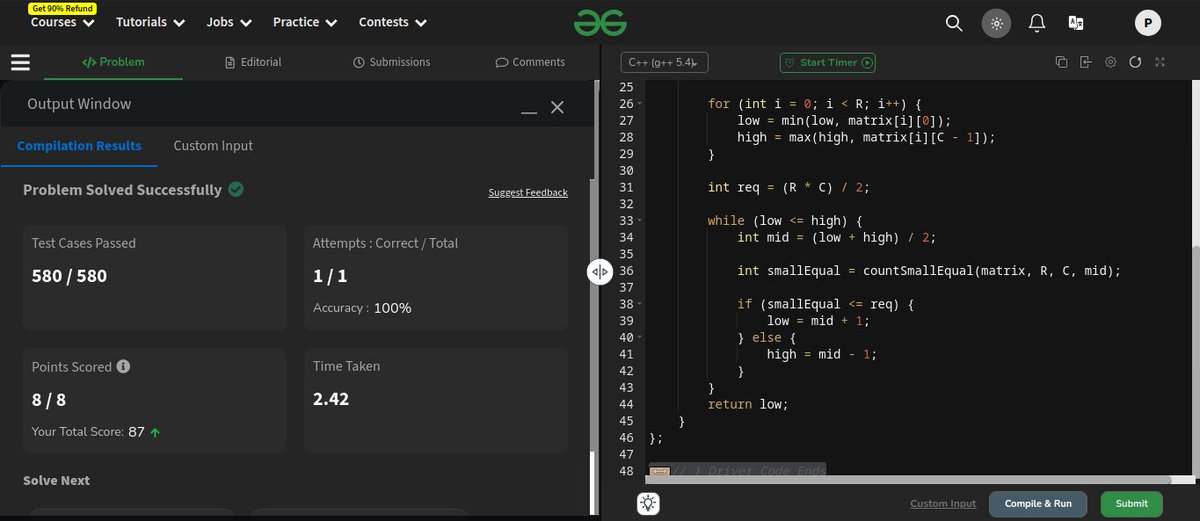 ParbhatSharma29's tweet image. Continuing my DSA journey after a gap of 2 weeks. Completed binary search from @striver_79's A to Z DSA sheet. Tomorrow i will start solving problems on strings.
#learninpublic #leetcode #dsa #cpp