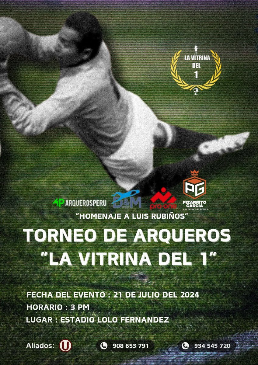 Este Domingo estaremos participando de este evento en Homaneaje a Luis Rubiños con una exposición de camisetas de arquero que no te puedes perder!
Los esperamos en el Lolo.