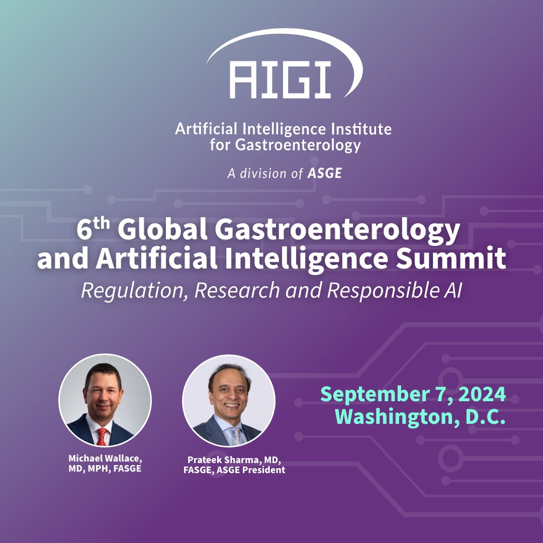 ASGE GI Endoscopy (@asgeendoscopy) on Twitter photo Shape AI in GI by attending the 6th Global GI & AI Summit, Sept. 7 in Washington, D.C. Led by ASGE President Prateek Sharma MD, FASGE and <a href="/mikewallacemd/">Michael Wallace</a>, explore opportunities and challenges with regulation, research & responsible AI: hubs.ly/Q02G5qGV0 #GITwitter #AI Shape AI in GI by attending the 6th Global GI & AI Summit, Sept. 7 in Washington, D.C. Led by ASGE President Prateek Sharma MD, FASGE and <a href="/mikewallacemd/">Michael Wallace</a>, explore opportunities and challenges with regulation, research & responsible AI: hubs.ly/Q02G5qGV0 #GITwitter #AI